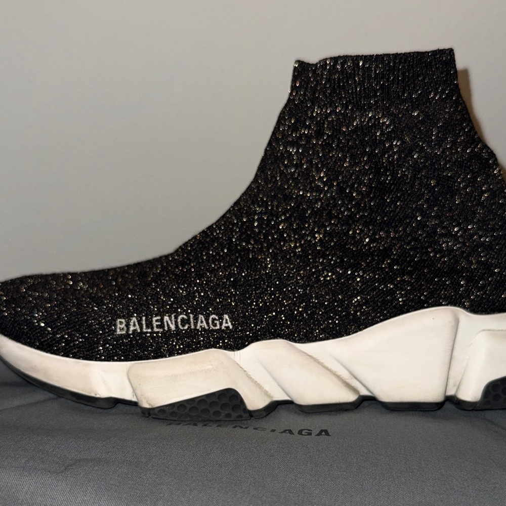 Balenciaga Black and Silver Glitter Sock Sneakers